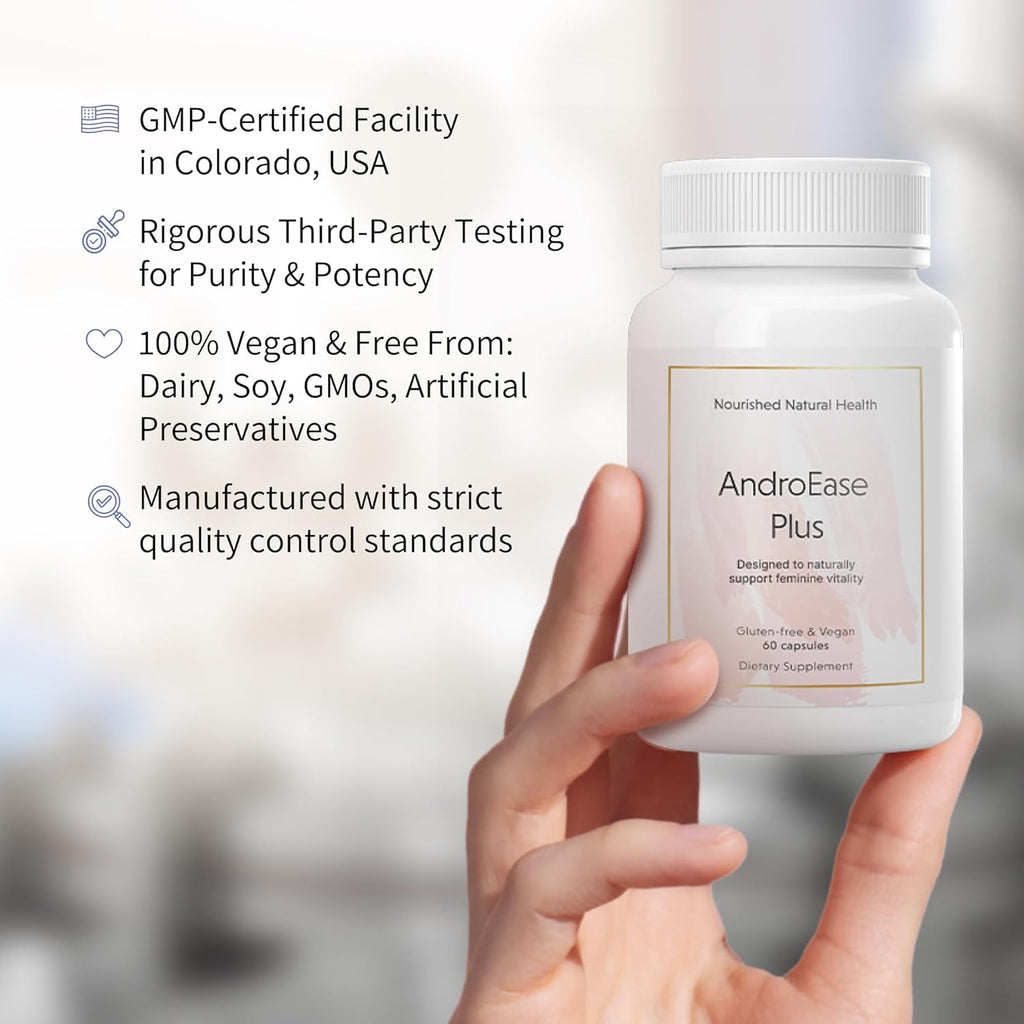 Nourished AndroEase Plus - Natural Balance Supplement for Women - Vegan Formula with Zinc & Saw Palmetto -360 Capsules for Daily Wellness & Vitality - Made in USA