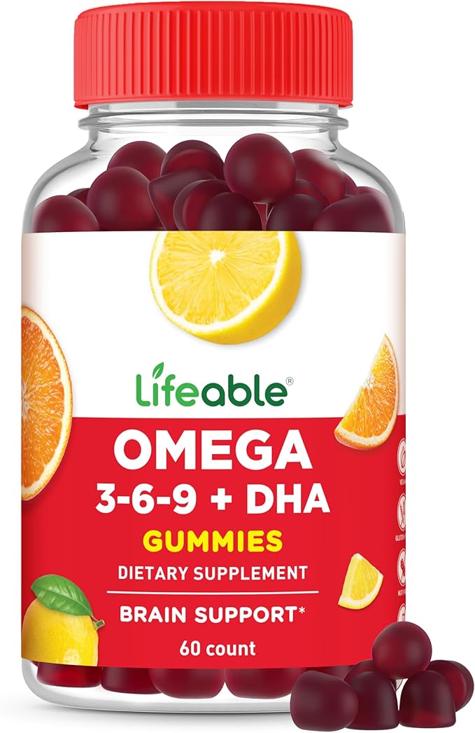 Lifeable Omega 3 6 9 Gummies | with Vegan DHA Supplement | Fish Oil Alternative from Plant Based Flaxseed Oil | Great Tasting Omega 3 Supplement | for Adults, Men & Women | 60 Gummies