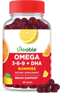 Lifeable Omega 3 6 9 Gummies | with Vegan DHA Supplement | Fish Oil Alternative from Plant Based Flaxseed Oil | Great Tasting Omega 3 Supplement | for Adults, Men & Women | 60 Gummies