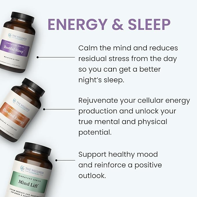 The Wellness Company Restful Sleep - Melatonin-Free, Deep Sleep, REM Support, Non-Habit Forming - Kava, Rafuma Leaf, Ashwagandha & Valerian Root | 60ct (1 Month Supply)