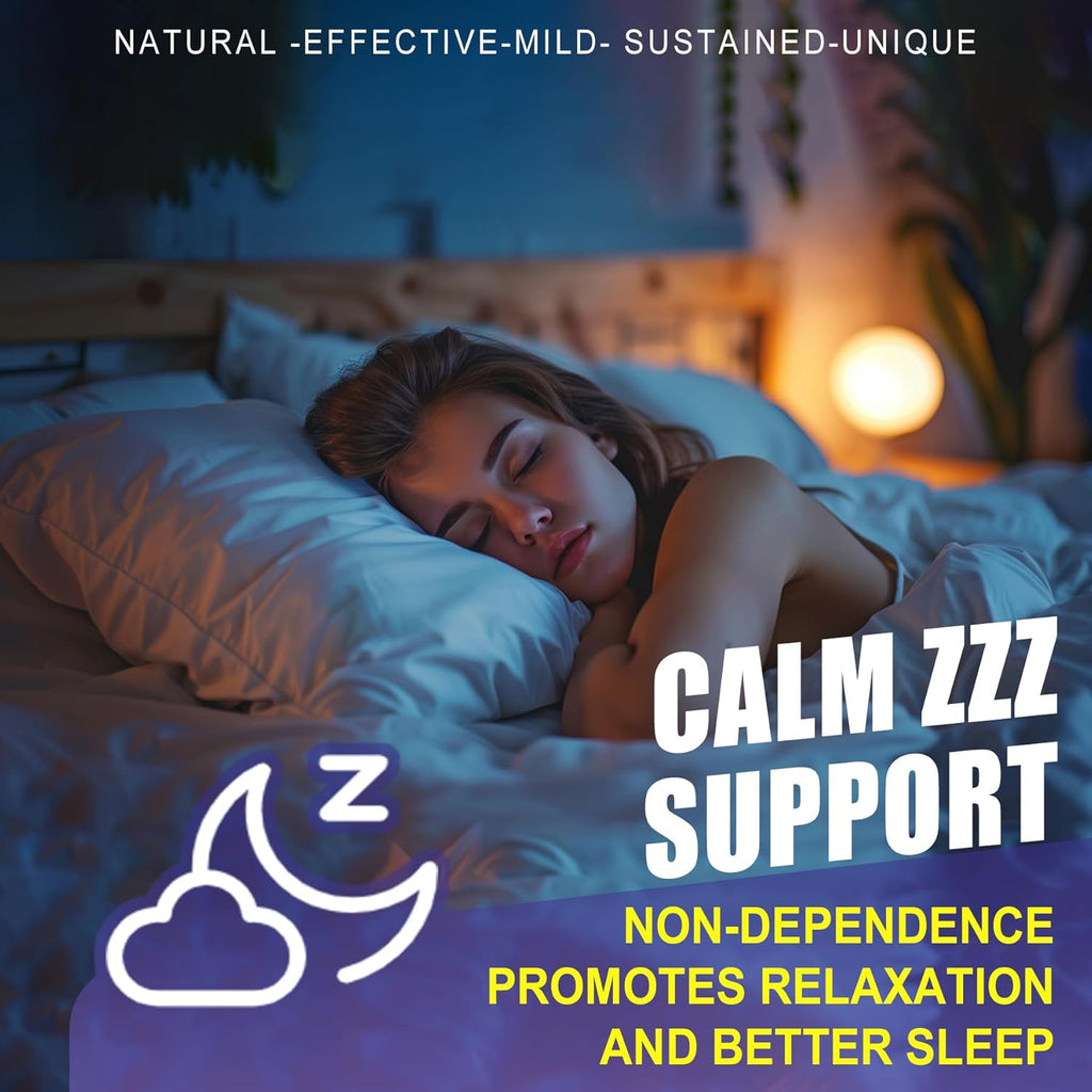 Melatonin Free Sleep Gummies, with Magnesium Glycinate, GABA, 5-HTP, L-Theanine, Valerian, Chamomile, Lemon Balm, Vitamin D3 & B6 - Hormone & Drug- Free, Non-Habit Forming,Sugar Free