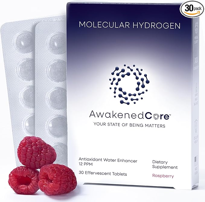 Hydrogen Water Tablets - Molecular H2 Magnesium 12 PPM Supplement Tabs for Drinking Water - Supports Energy, Recovery & Cognitive Function for Antioxidant Cellular Health (30 Count, Raspberry)