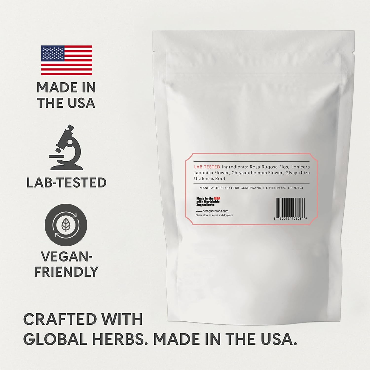 Herb Guru Floral Serenity Blend Herbal Tea, natural Herbal With Rose, Honeysuckle, Chrysanthemum, and Licorice Root, Herb Infusion & Relaxing Beverage, Includes 5 natural Tea Bags for Mindful Sipping