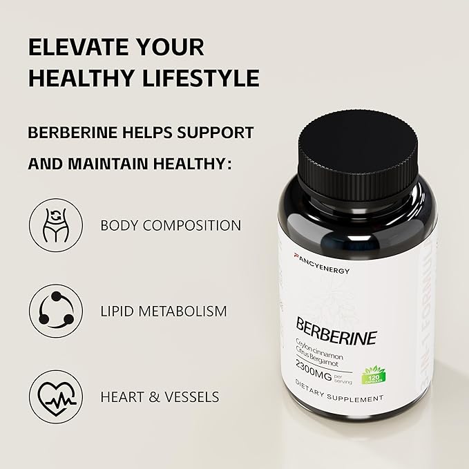 FraFr.gancia Berberine HCl Supplement with Ceylon Cinnamon & Citrus Bergamot – Botanical Formula for Daily Wellness – 120 Vegan Capsules
