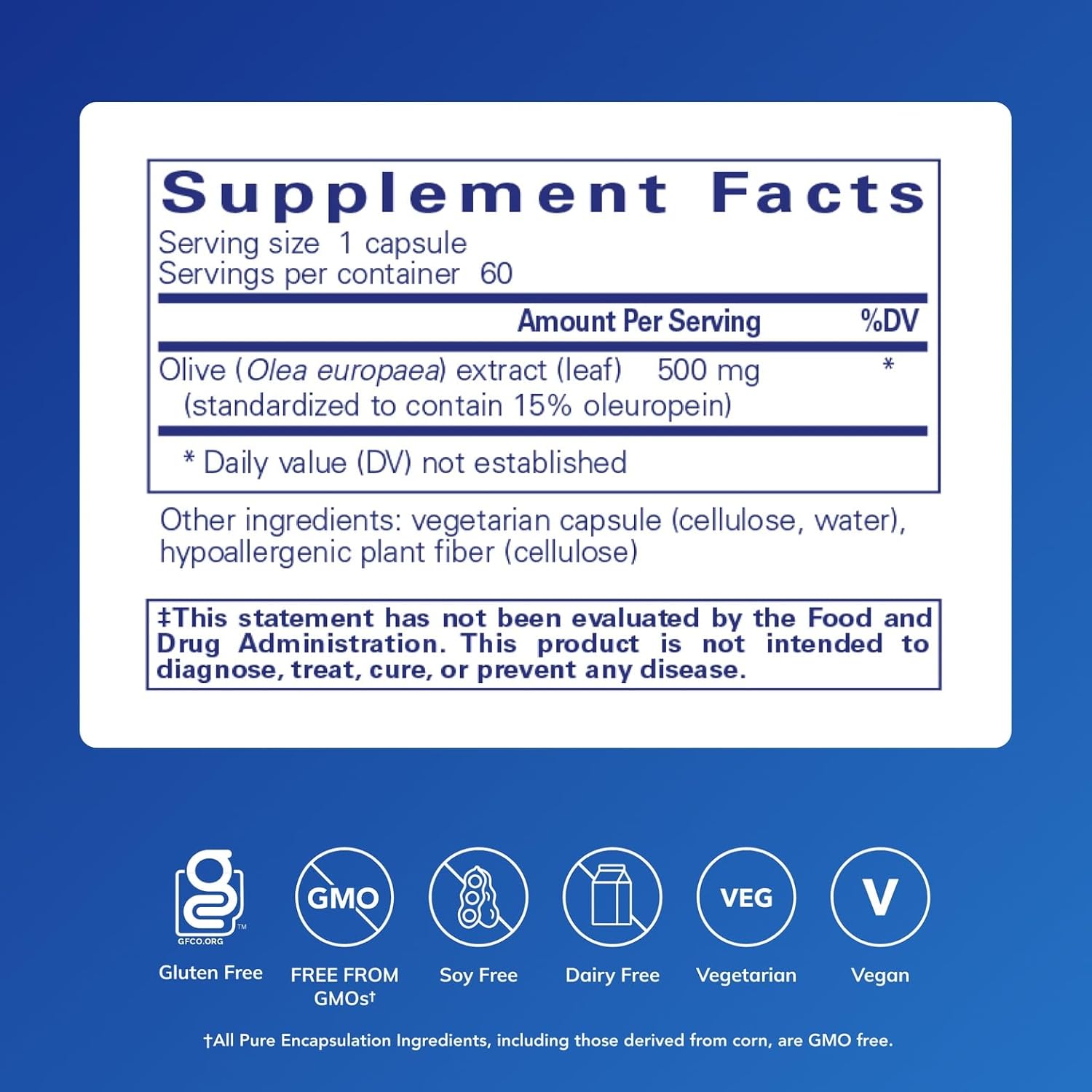 Pure Encapsulations Olive Leaf Extract | Hypoallergenic Supplement Supports Immune System and Healthy Intestinal Environment | 60 Capsules