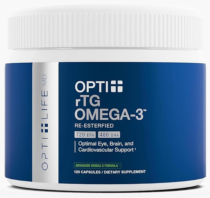 Opti + rTG Omega-3 Supplements | Heart, Immune, Brain and Eye Health Supplements for Adults | Daily Use Omega 3 DHA EPA Capsules | 120 Softgels/ 60 Servings