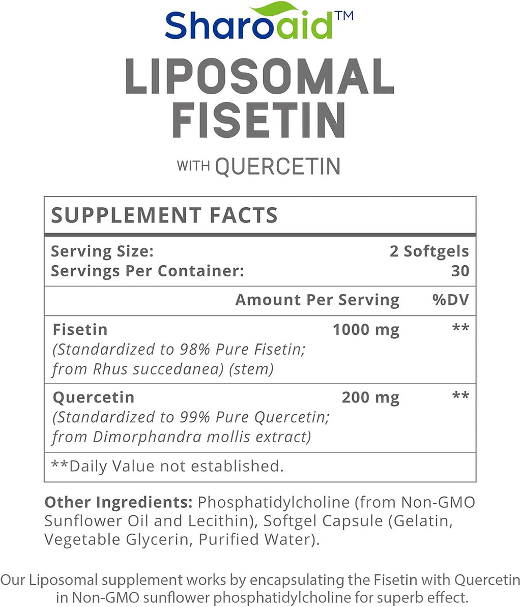 Liposomal Fisetin with Quercetin Supplements 1200 mg per Serving,High Absorption Polyphenols Antioxidants for Women,Men,Non-GMO,Gluten-Free,4 Bottle-240 Softgels