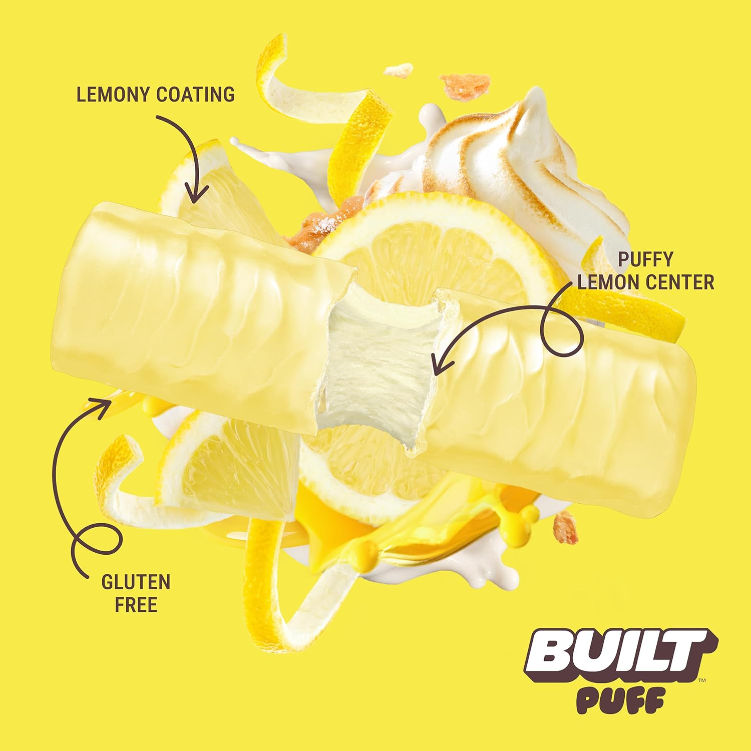 Built Bar Puff Protein Bars, Lemon Meringue Pie, Collagen, On-the-go Snacks, Gluten Free, 12 Pack
