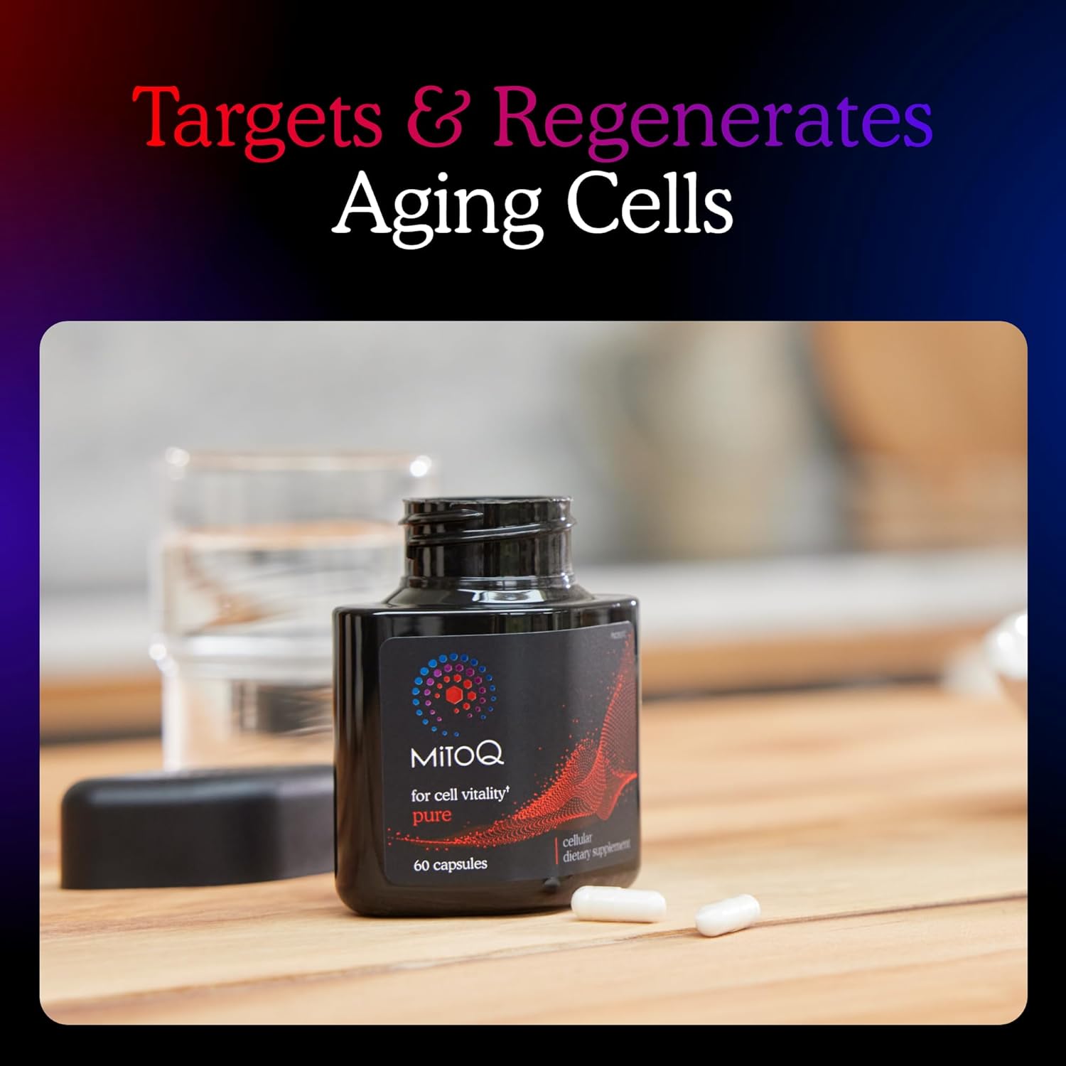 MitoQ Pure Advanced Mitochondria Supplement Superior Bioavailability to CoQ10 | Reduces Free Radical Damage for Healthy Aging, Metabolism, Heart Health, Energy, Strength & Mobility