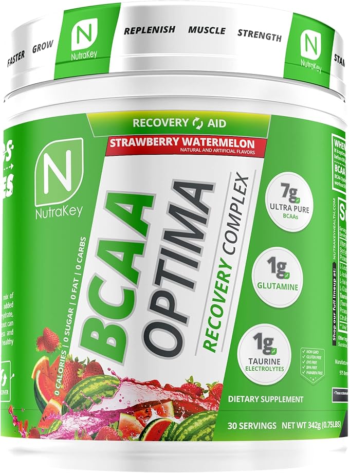 NutraKey BCAA Optima Post Workout Recovery Complex, No Sugar, No Carb, Recovery Aid, Strawberry Watermelon