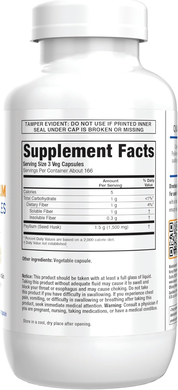 Konsyl Psyllium Fiber Capsules - All-Natural Psyllium Husk Powder - Supports Digestive Health and Weight Management Goals+ 500 Count (Pack of 1)