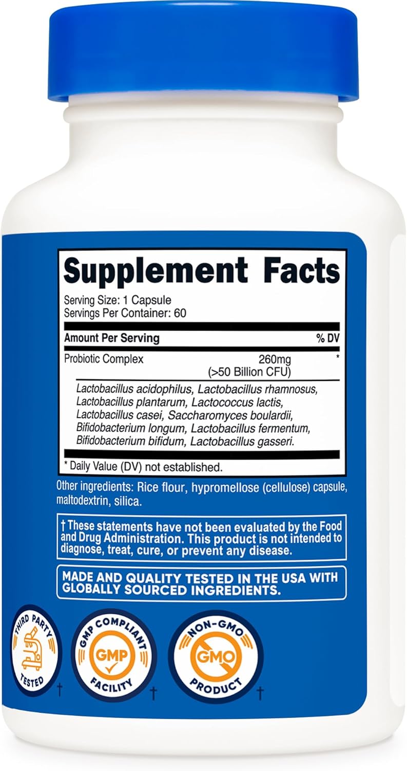 Nutricost Probiotic Complex - 50 Billion CFU, 60 Capsules - Probiotic for Men and Women - Vegetarian Capsules, Non-GMO, Gluten Free
