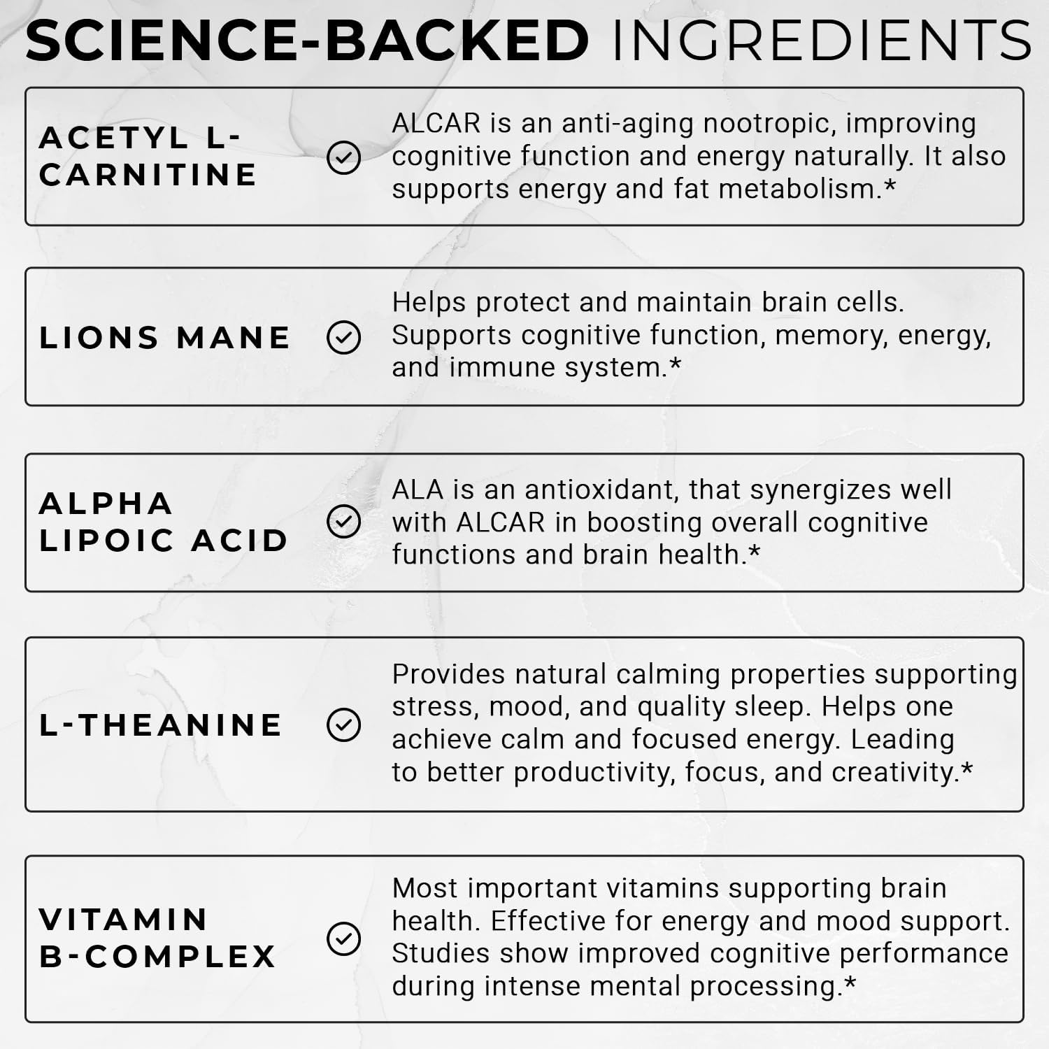 Elite Brain - Nootropic Supplement for Focus, Memory & Mental Clarity - ALCAR, Lions Mane, ALA, L-Theanine, Vitamin B Complex - Natural Energy, Caffeine-Free (60 Capsules)