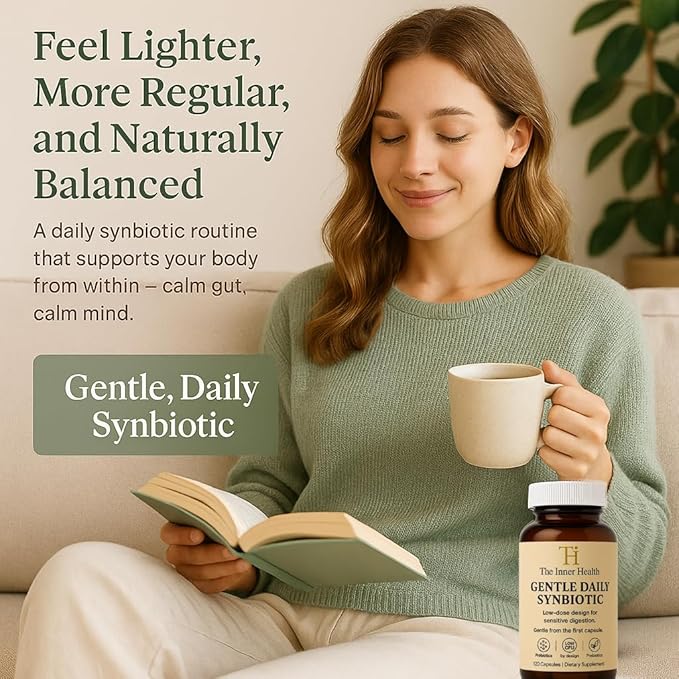 Gentle Synbiotic - Low CFU Probiotic and Prebiotic Formula - Sensitive Gut - FOS + XOS - DE111 B. subtilis, B. coagulans & L. rhamnosus - Gut Support for Women & Men - 120 Capsules