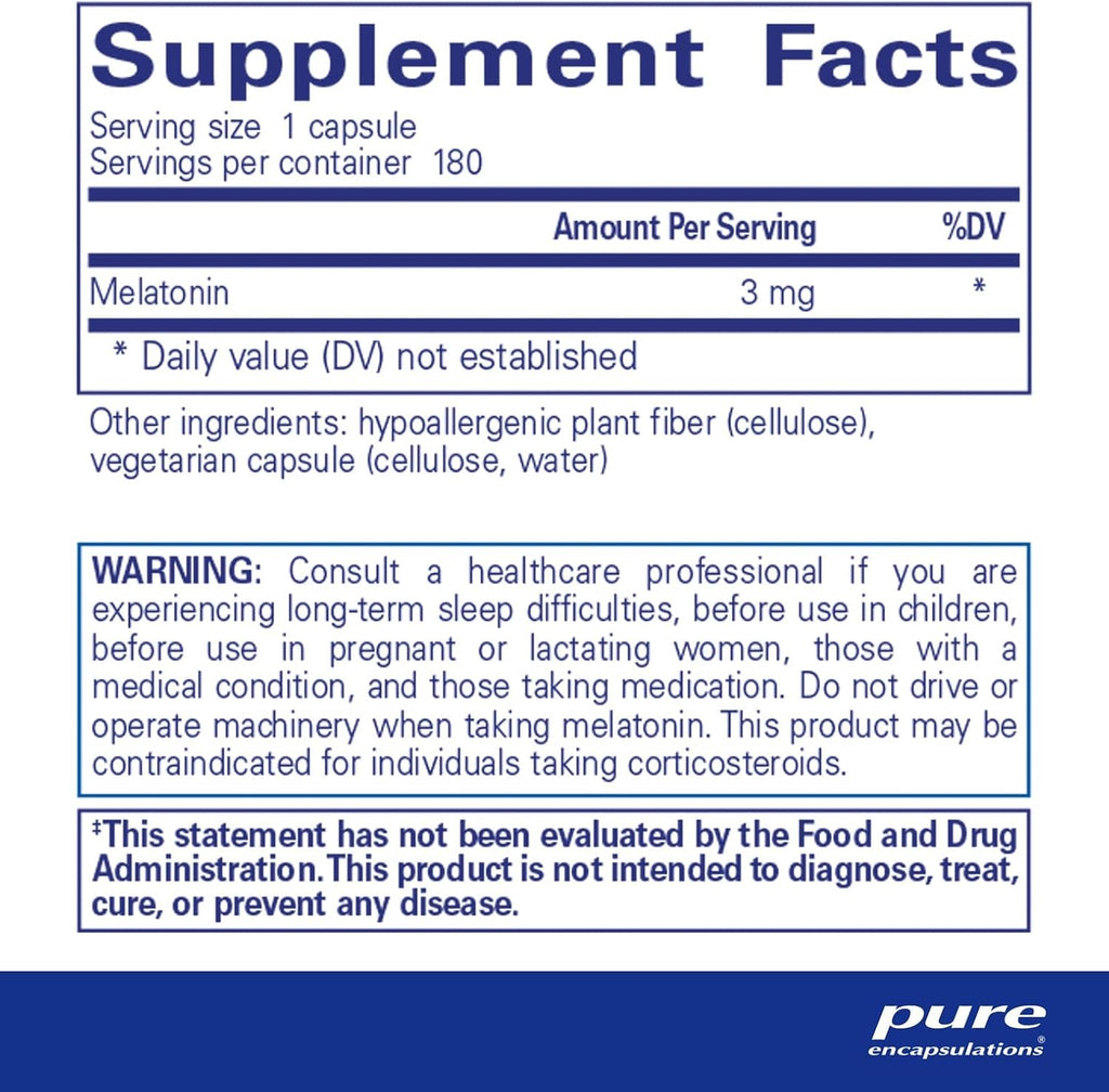 Pure Encapsulations Melatonin 3 mg - Antioxidant Supplement to Support Natural Sleeping & Relief of Occasional Sleeplessness - for Natural Sleep Support* - 180 Capsules