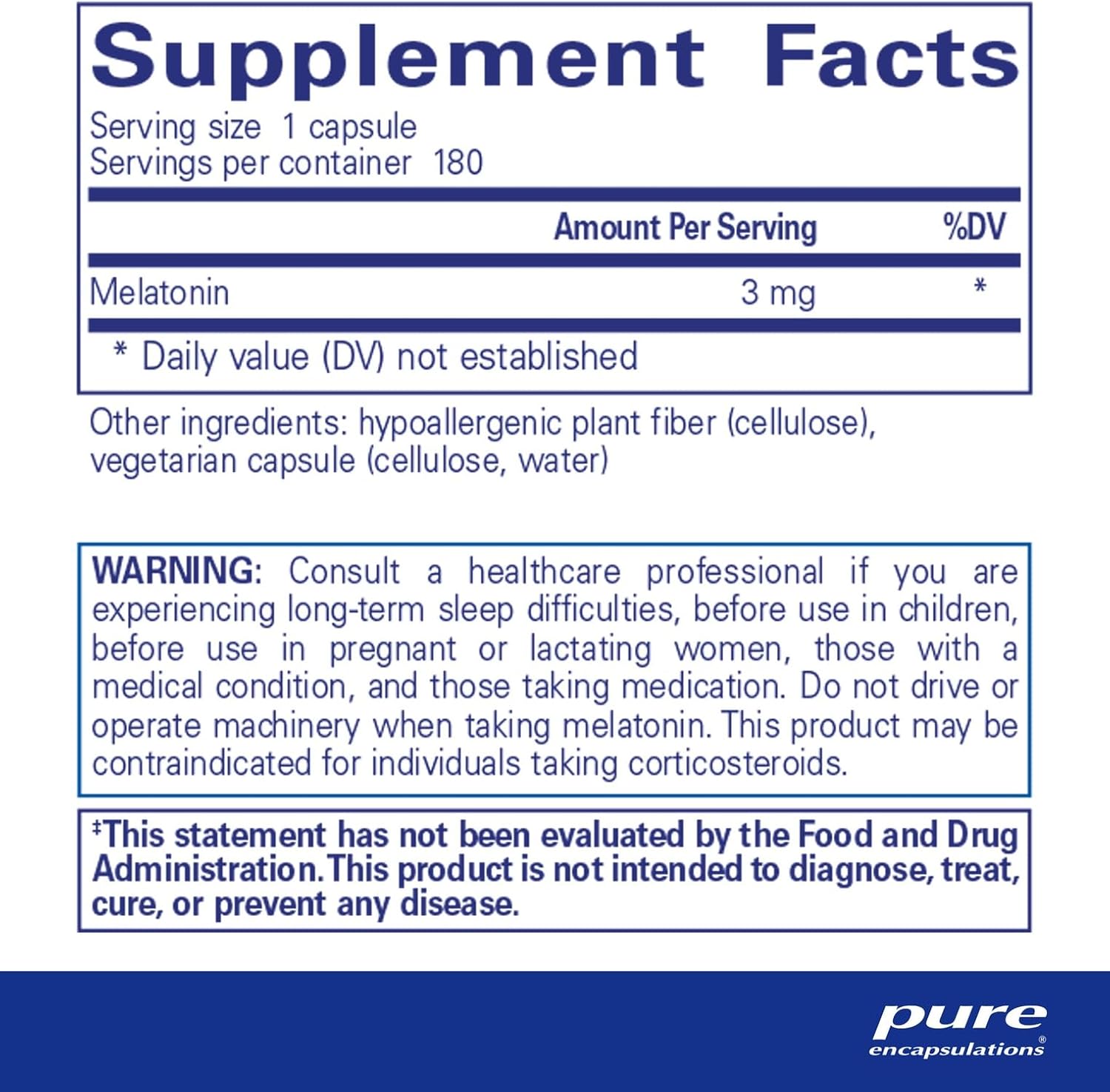 Pure Encapsulations Melatonin 3 mg - Antioxidant Supplement to Support Natural Sleeping & Relief of Occasional Sleeplessness - for Natural Sleep Support* - 180 Capsules