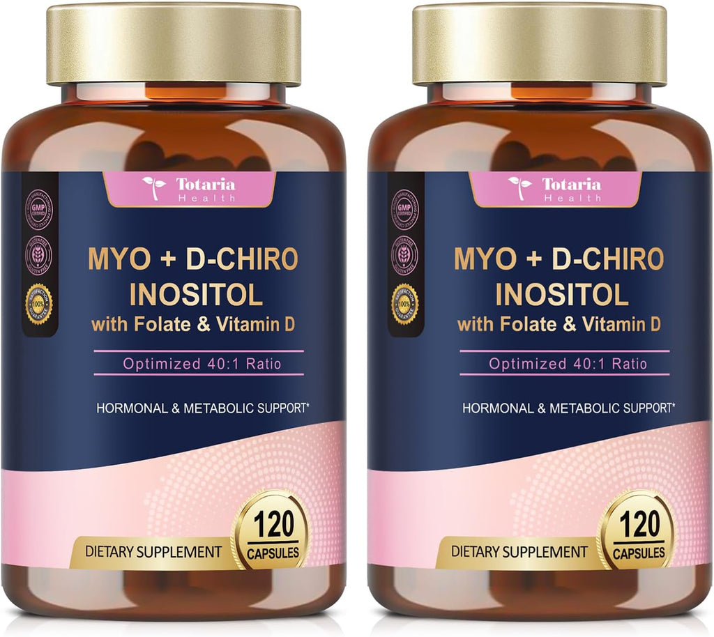 Inositol Supplement for Women with Vitamin D3, Folate, 40:1 Ratio Myo-Inositol & D-Chiro Inositol Complex, (Vitamin B8) Inositol Capsules, Pack of 2