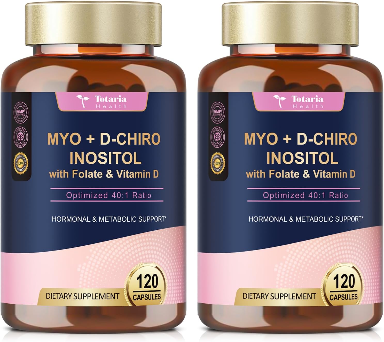 Inositol Supplement for Women with Vitamin D3, Folate, 40:1 Ratio Myo-Inositol & D-Chiro Inositol Complex, (Vitamin B8) Inositol Capsules, Pack of 2