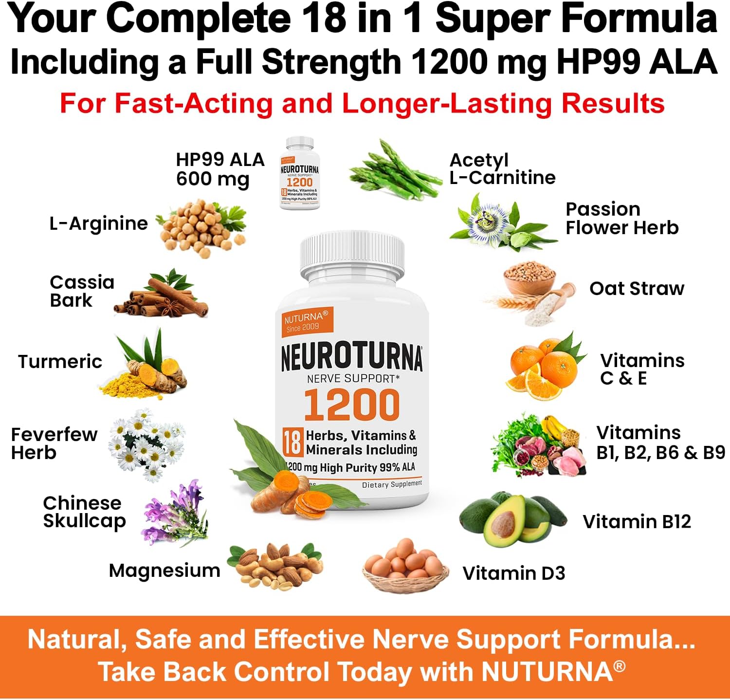 Neuropathy Support Supplement with 1200 mg HP-99 Alpha Lipoic Acid - Max Strength ALA Nerve Formula for Feet Hands Fingers Legs - Ultra Potent 18 in 1 Natural Peripheral Nerve Vitamins - 180 Capsules