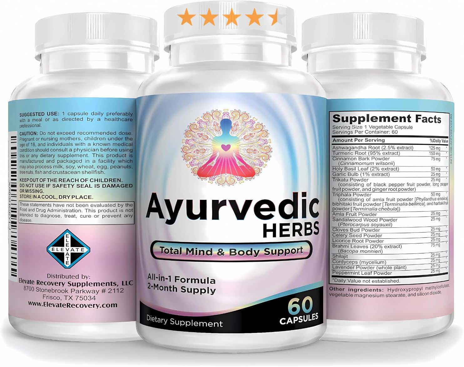 Ayurvedic Herbs 2-Month Supply (All-in-1) Supplement Blend | Ayurveda Mind Body Spirit Herbal Complex with 17 Active Ingredients | Ayurvedic Supplements | 60 Capsules