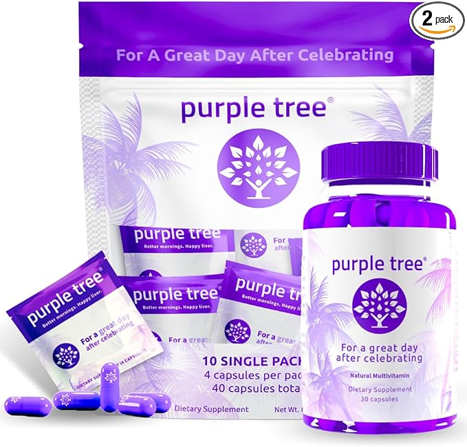 purple tree Post-Celebration Wellness Bottle + Packet Kit Combo, Liver Support, Rapid Hydration, Body Replenisher | Dihydromyricetin DHM, Milk Thistle, Electrolytes, Vitamin B, Willow Bark, Quercetin