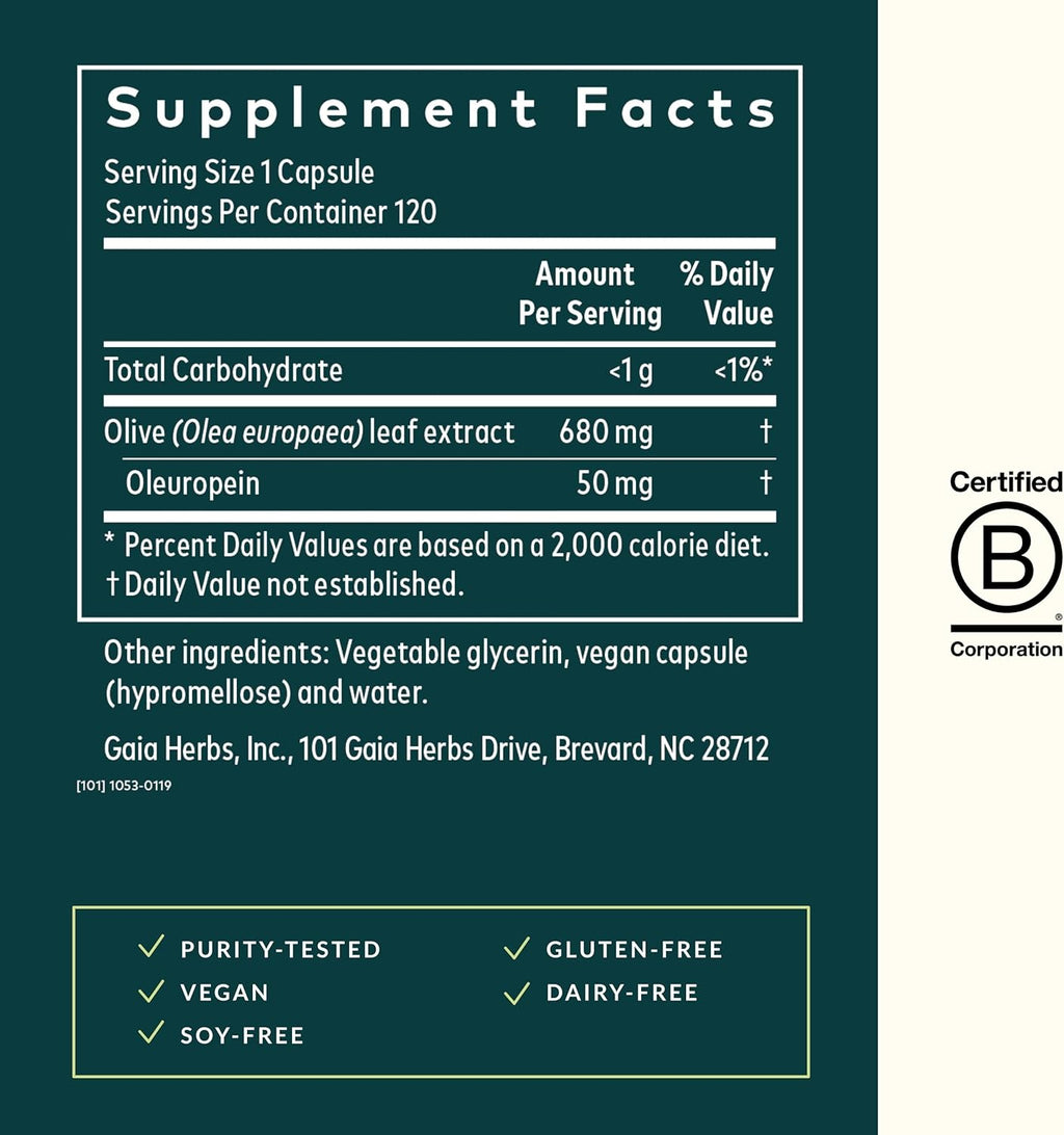 Gaia Herbs Olive Leaf - Traditional Immune Health Support - Immune System Supplement with Olive Leaf Extract and Oleuropein - 120 Vegan Liquid Phyto-Caps