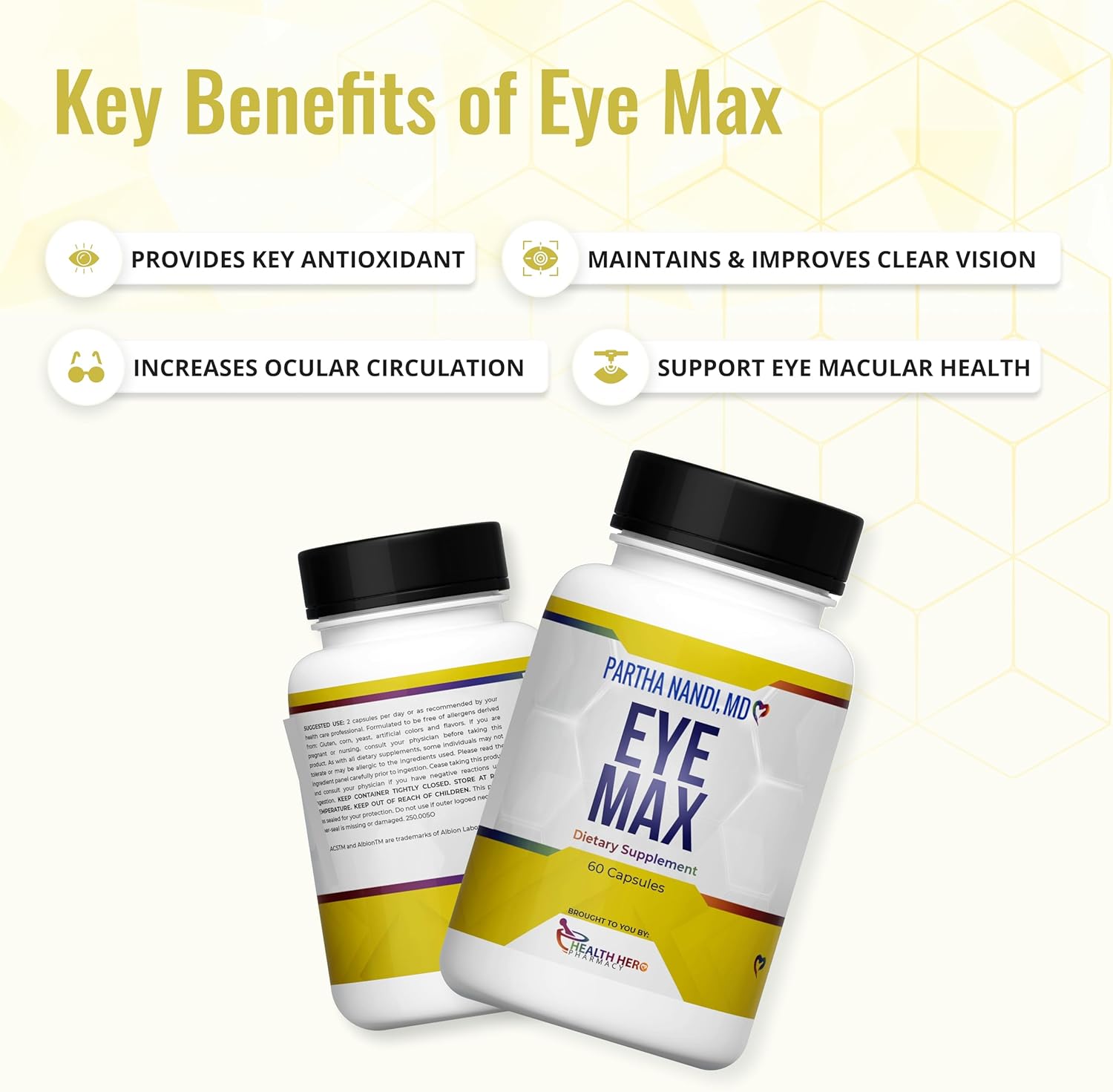 Dr. Nandi’s Eye Max Vision Supplement – Lutein, Zeaxanthin, Lycopene, Zinc – Eye Vitamins for Macular & Retina Support – Blue Light Protection, Visual Clarity & Antioxidant Support – 60 Vegan Capsules