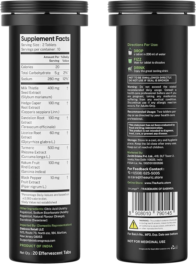 Auric Herbal Liver Support Supplement | Milk Thistle (Silymarin), Turmeric, Garlic, Ginger for Liver Health Advanced Detox & Cleansing Formula for Active Liver | 120 Tablets | Plant Based Gluten-Free