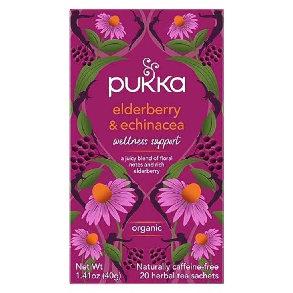 Pukka Elderberry & Echinacea Organic Herbal Tea, Perfect for Wellness Support, Caffeine Free, 80 Total Tea Bags (20ct - Pack of 4)