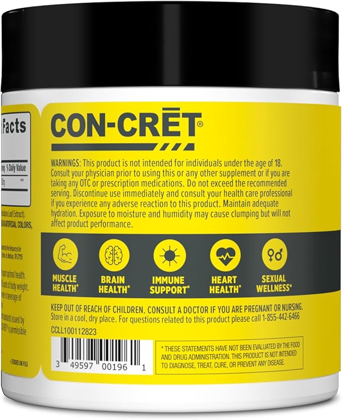 CON-CRET Creatine HCl Powder | Muscle, Cognitive, Cellular Energy Support | No Bloating or Cramps | USA Made & NSF Certified | Raspberry (100 Serving)