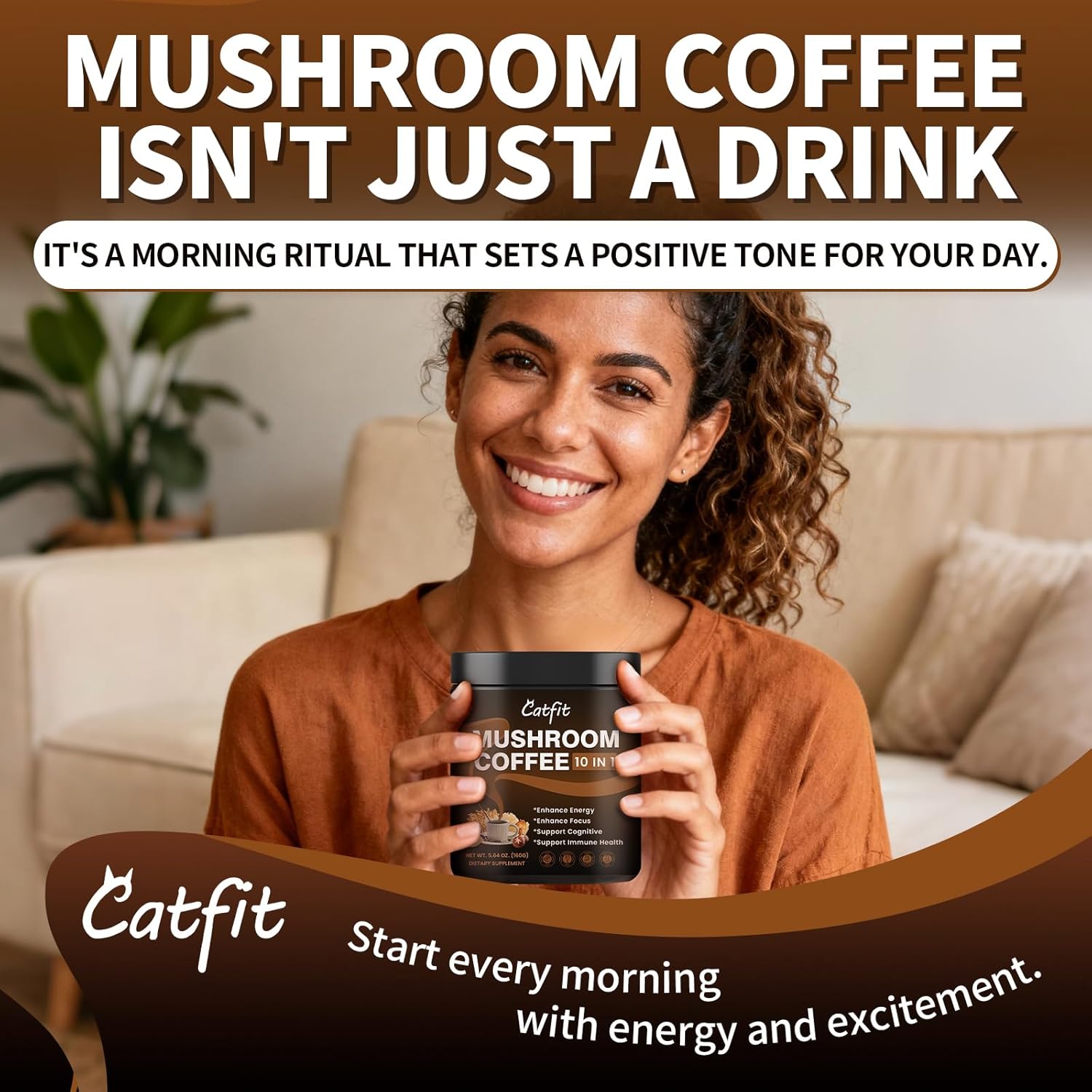 2 Pack Mushroom Coffee Powder, 10 Adaptogenic Mushrooms And MCT Oil, Hydrolyzed Collagen, Instant Coffee with Lion's Mane, Chaga, L-Theanine for Energy, Focus, Digestion and Immunity, 320G