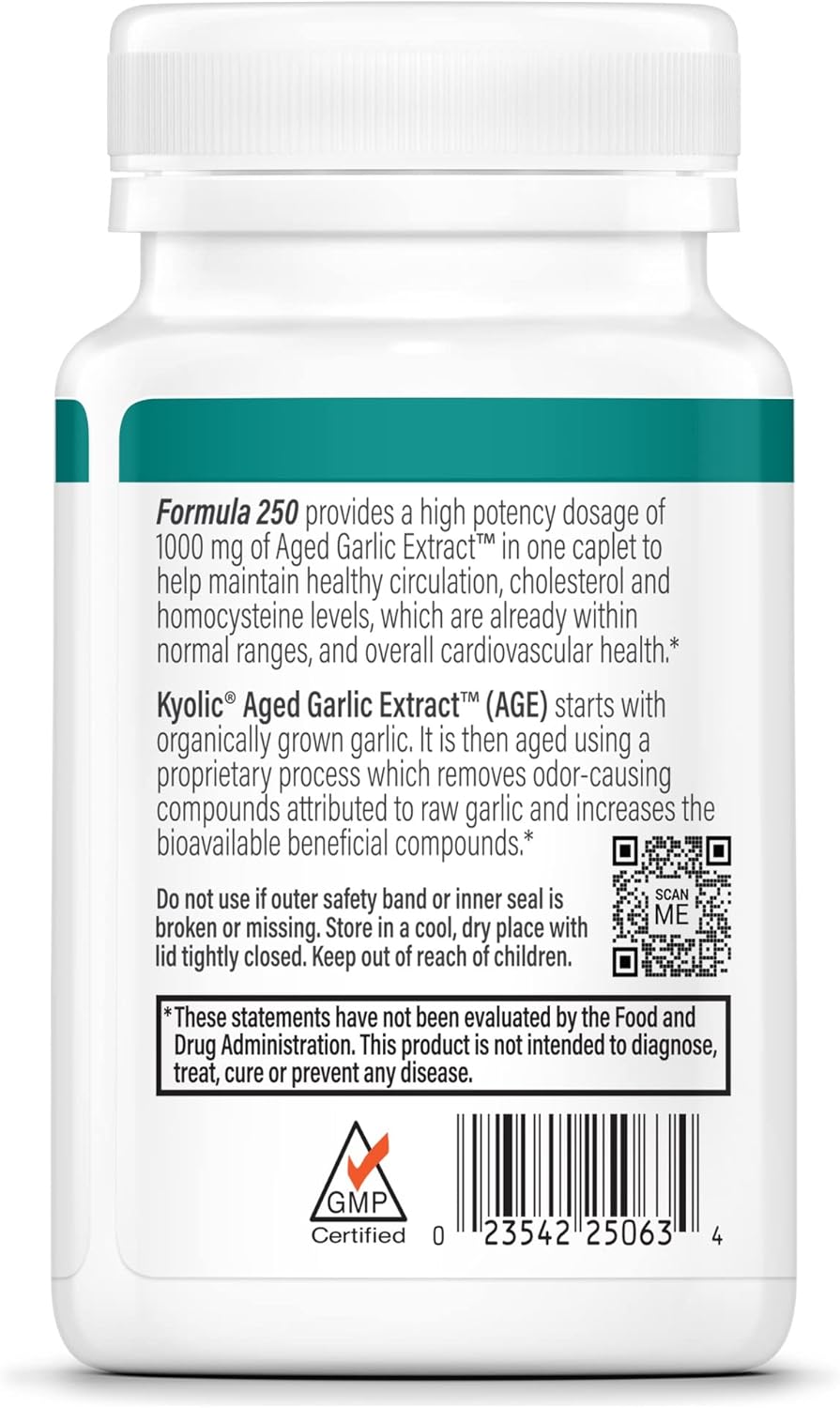 Kyolic Aged Garlic Extract Formula 250, Cardiovascular Health, One Per Day, 30 Vegan Caplets