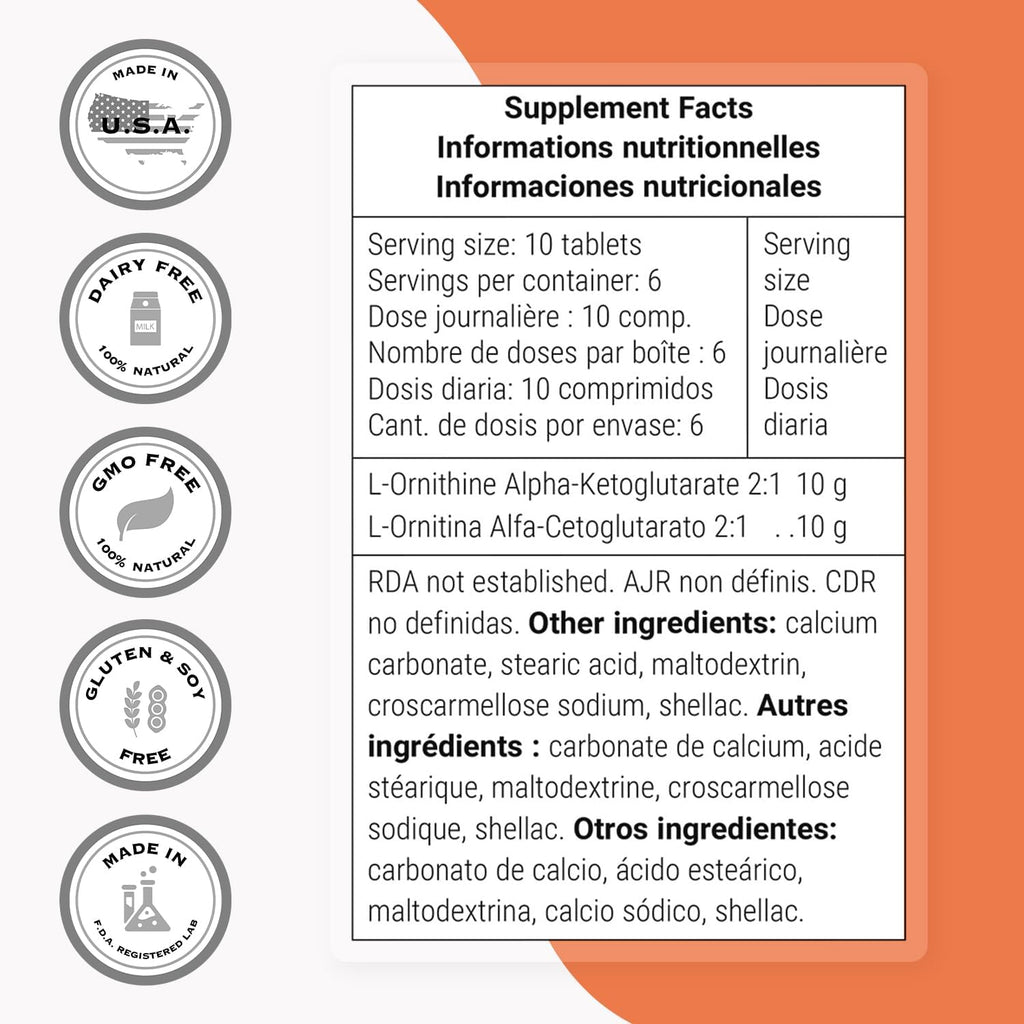 Supersmart - Ornithine Alpha Ketoglutarate OKG 10g per Day (Highly Bioavailable) - Easy-to-Take & Potent L-Ornithine Supplement - Amino Acid | Non-GMO & Gluten Free - 60 Tablets