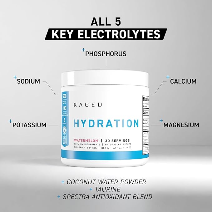 Kaged Hydration Electrolytes Powder | Red Raspberry | Hydra-Charge Sports Drink Mix | Pre, Post, Intra Workout | Low Carb, Vegan, Gluten Free | Supplements for Men & Women | 30 Servings
