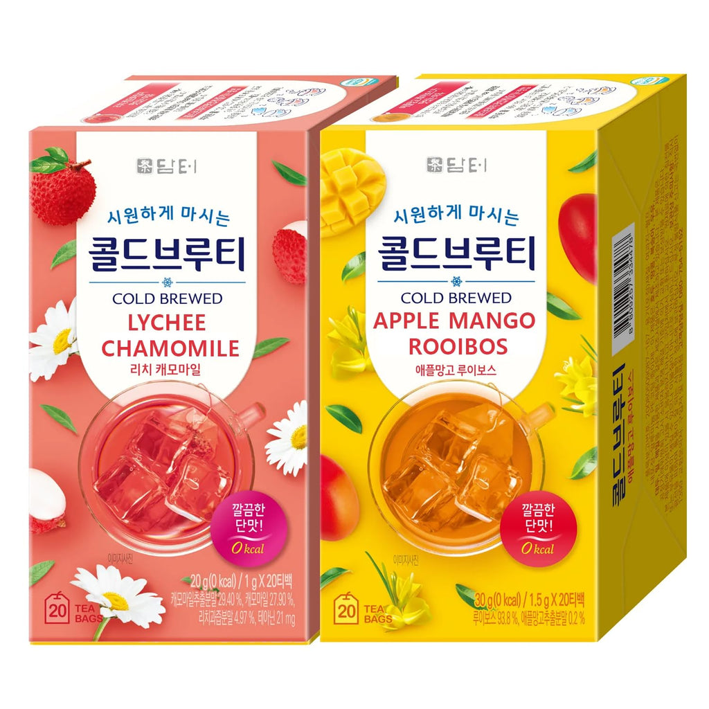Damtuh Cold Brew Bundle Pack - Lychee Chamomile and Apple Mango Rooibos, Zero Carbs Zero Sugar, Sweet Cold Tea Beverage with Stevia 60g (40 tea bags)