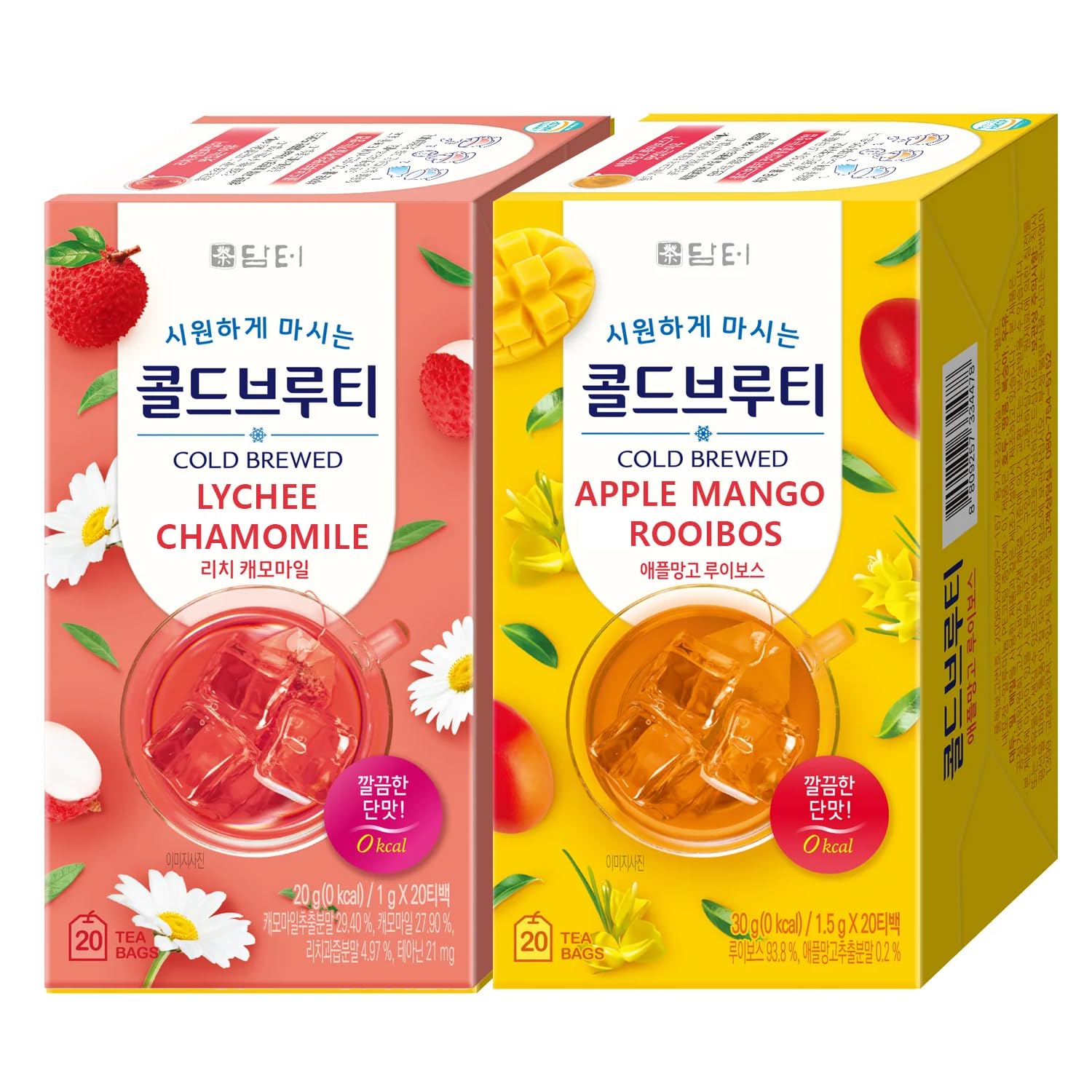 Damtuh Cold Brew Bundle Pack - Lychee Chamomile and Apple Mango Rooibos, Zero Carbs Zero Sugar, Sweet Cold Tea Beverage with Stevia 60g (40 tea bags)