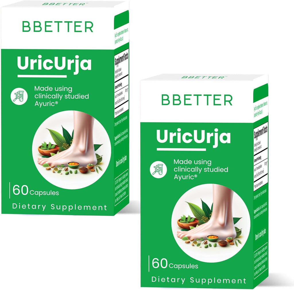 BBETTER UricUrja – Ayurvedic Supplement Uric Acid Support – Made Using Ayuric® – Lab-Tested Herbal Capsules -120 Capsules