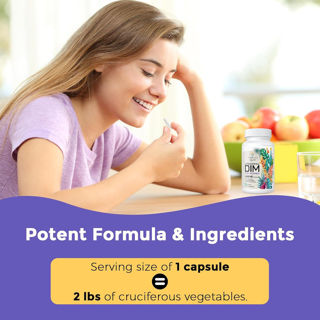 Liposomal DIM Supplement - 1500 mg Women DIM Supplement - Estrogen Supplements Contain Vitamin E, Evening Primrose, Black Cohosh, Omega-3 Fatty Acids