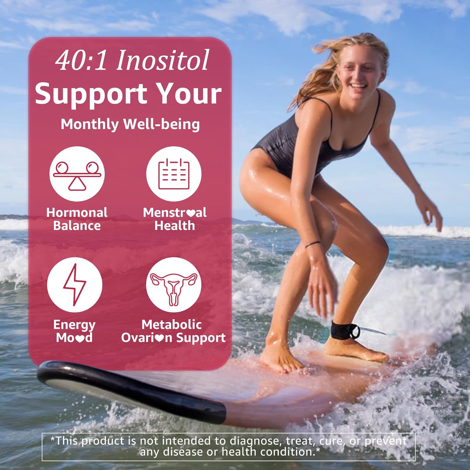 Inositol Gummies Supplement with Evening Primrose Oil for Women - 40:1 Ratio Myo-Inositol 2000mg & D-Chiro Inositol 50mg with VIT D3 B12 & Zinc, Sugar-Free for Natural Balance, Vegan (120ct)