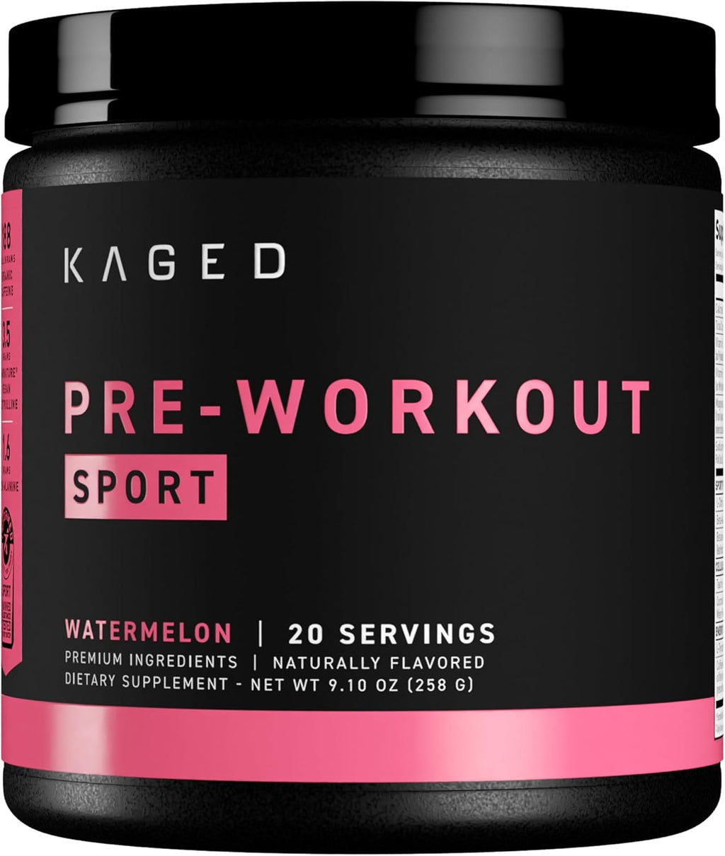Kaged Sport Pre Workout Powder for Men & Women, Watermelon, Sport Certified, 188mg Caffeine, Nitric Oxide Supplement, Beta Alanine for Energy, Weightlifting, Cardio Endurance & Strength, 20 Servings