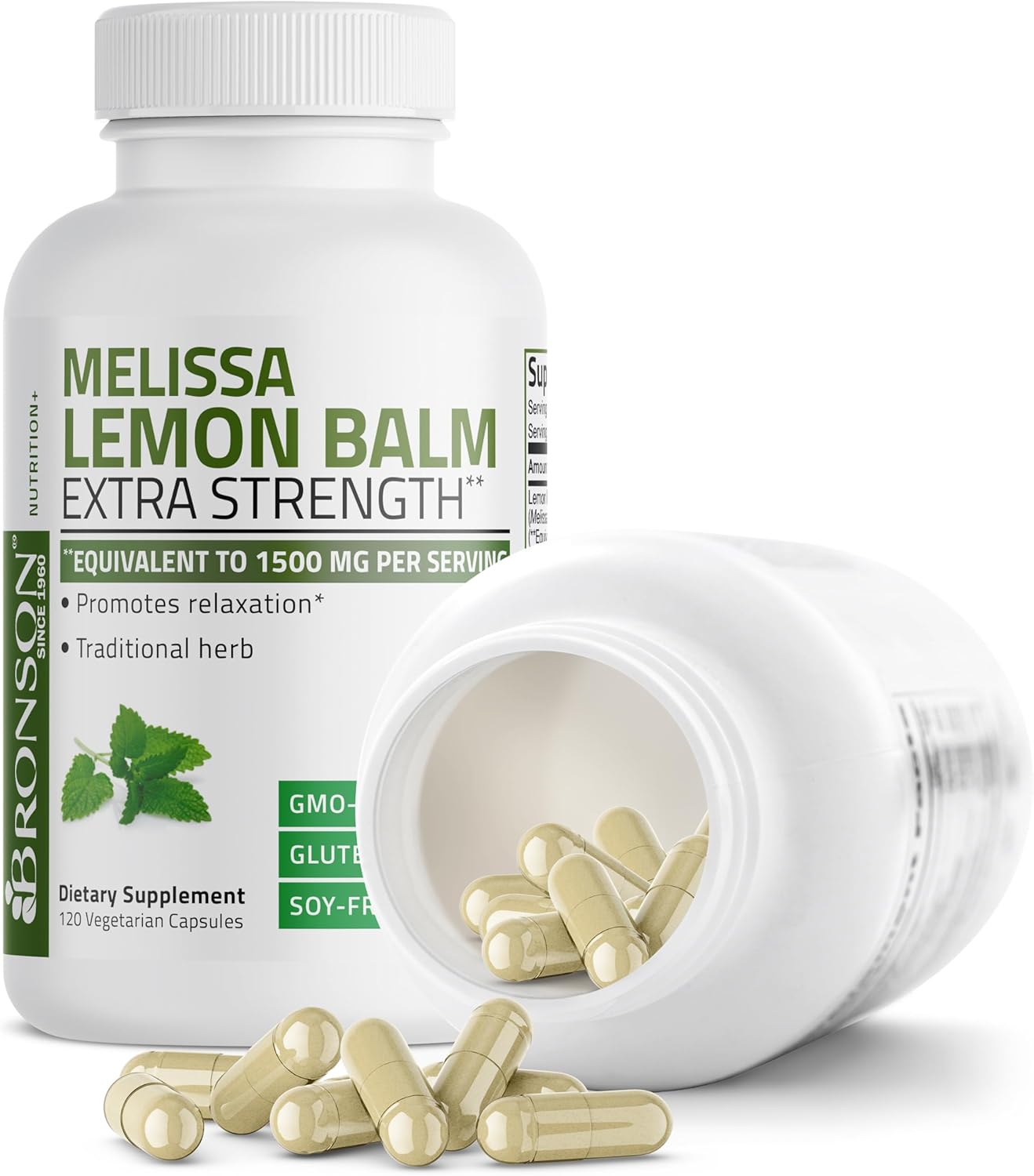 Bronson Melissa Lemon Balm Extra Strength, Non-GMO, 120 Vegetarian Capsules
