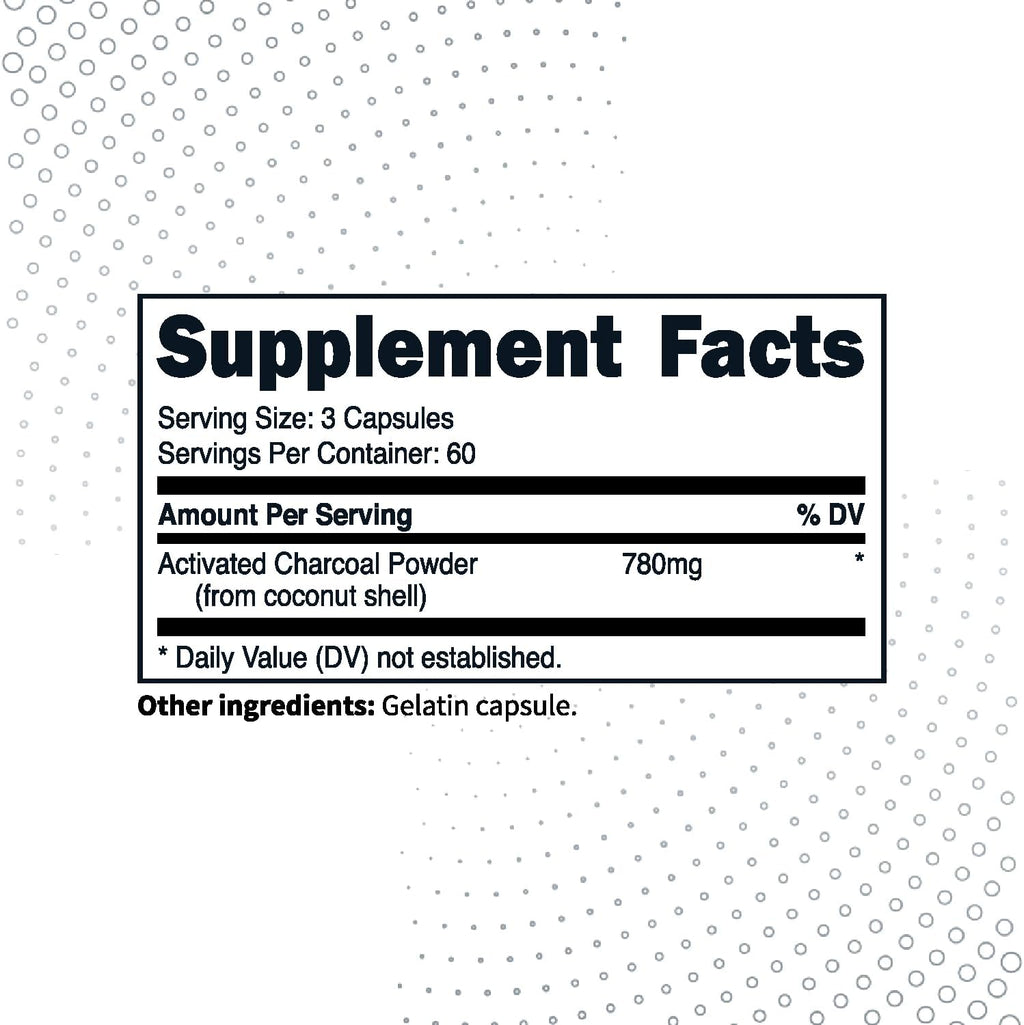Type Zero Activated Charcoal Capsules (180 Count) - 60 Servings, 780mg Per Serving, from Coconut Shell, Non-GMO, Gluten-Free
