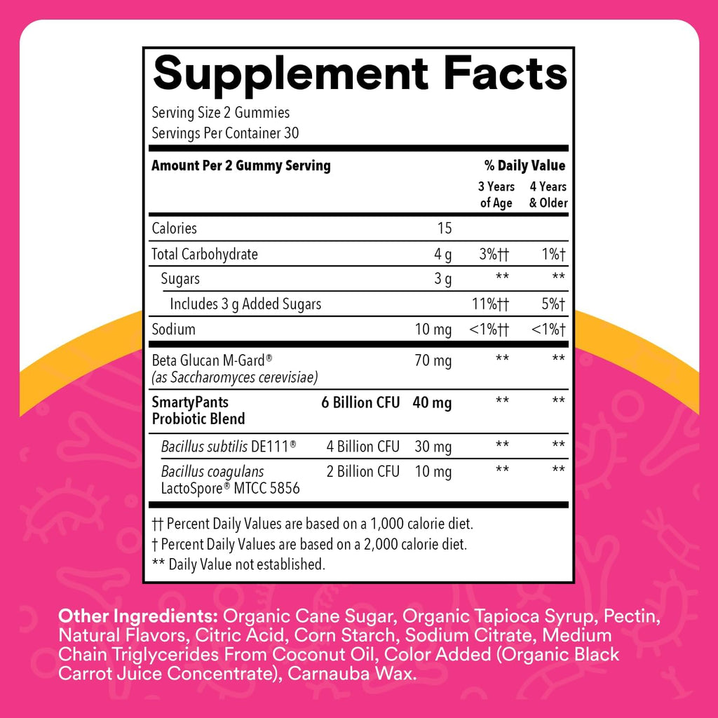 SmartyPants Kids Probiotic & Prebiotic Gummies for Digestive Health: Gut Health Supplement, Clinically Studied Prebiotic for Immune Support, Strawberry, 60 Count (30 Day Supply)