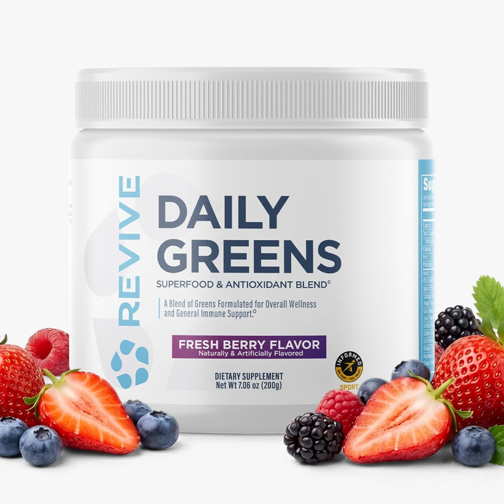 REVIVE MD Daily Green Powder Superfood (Fresh Berry) - Supergreens Powder to Support Energy Levels - Green Juice That Improves Fiber Intake - Vegetable Supports Digestion and Gut Health