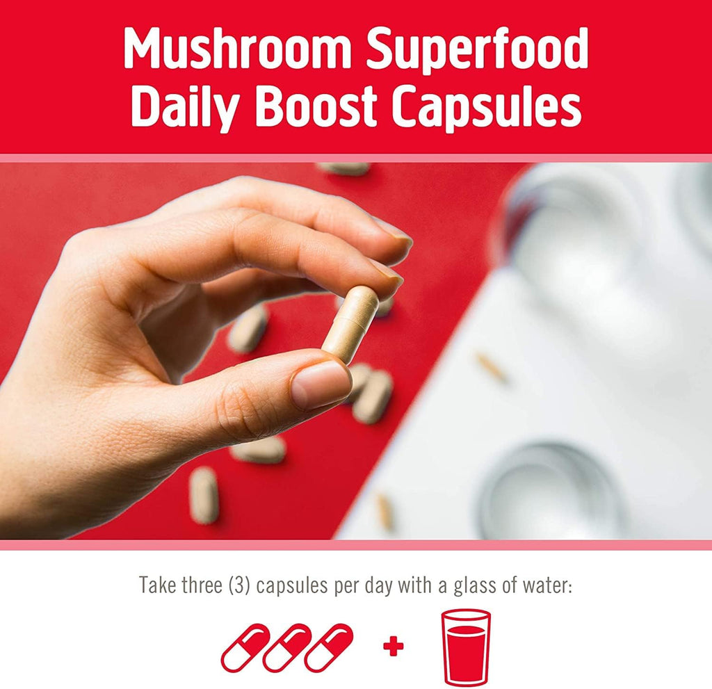 Om Mushroom Superfood Immune Defense Mushroom Capsules Superfood Supplement, 90 Count, 30 Days, Mushroom Blend, Reishi, Turkey Tail, Maitake, Agaricus Blazei, Vitamin C, Vegan