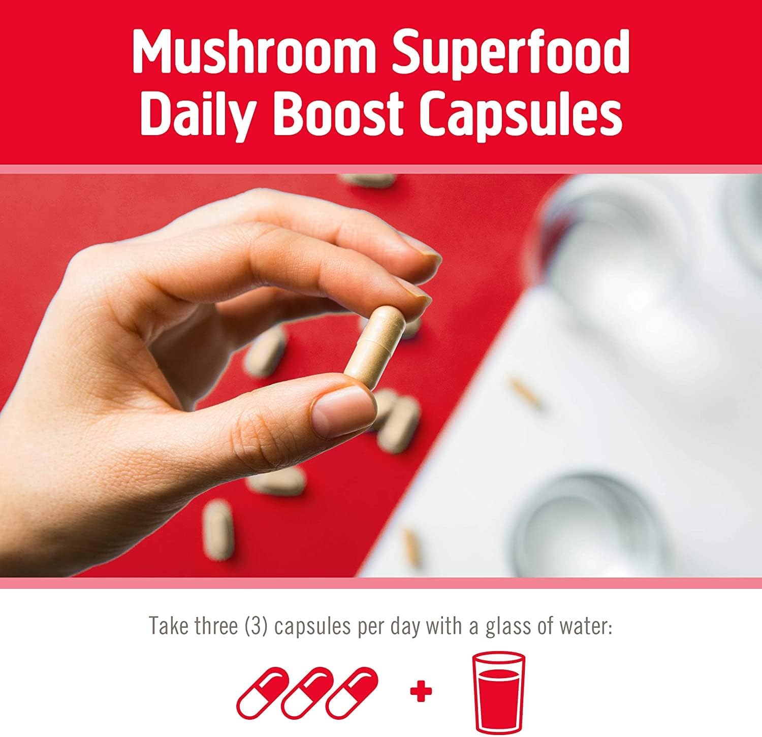 Om Mushroom Superfood Immune Defense Mushroom Capsules Superfood Supplement, 90 Count, 30 Days, Mushroom Blend, Reishi, Turkey Tail, Maitake, Agaricus Blazei, Vitamin C, Vegan