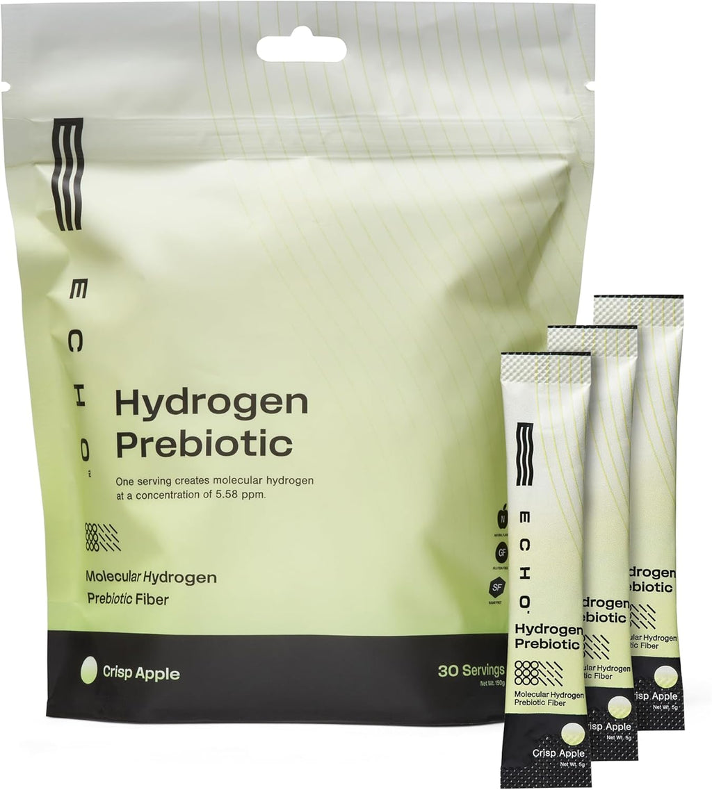 Echo Hydrogen Prebiotic Drink Mix - Digestive Health Supplement Packets - On-The-Go Portable Hydration Mix for Instant Hydrogen Water - Wellness & Energy Support Drink - Crisp Apple - 30 Count