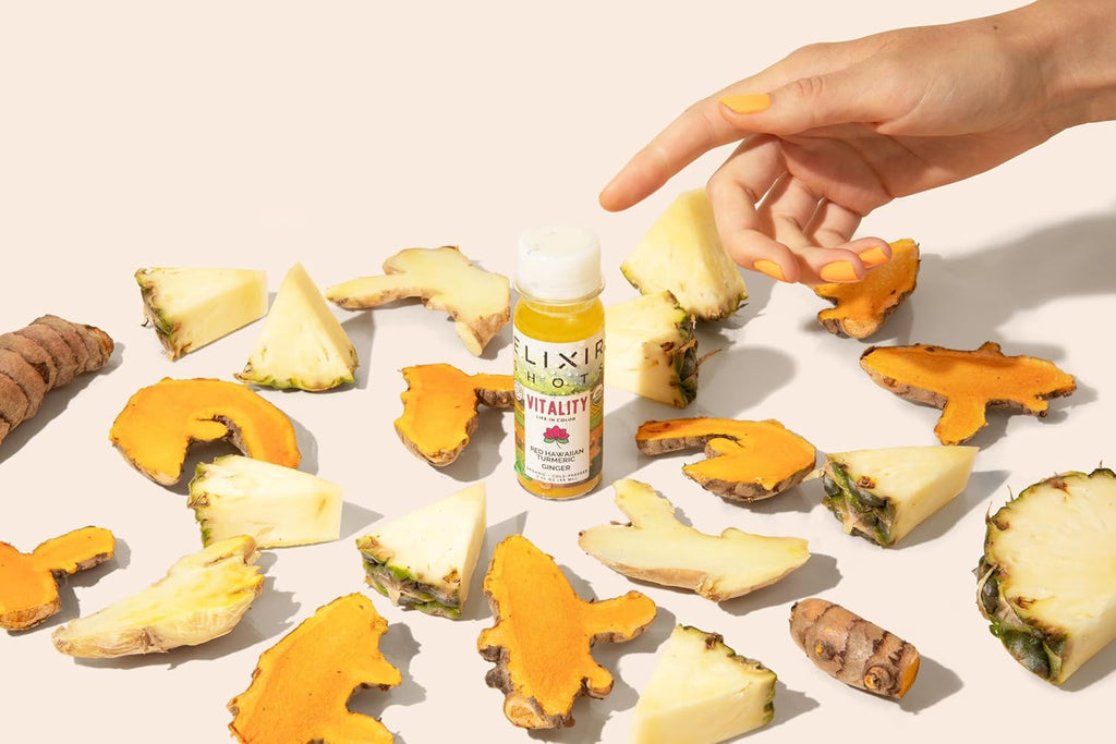 Elixir Shots, Vitality Immunity Wellness Shot with 100% Organic Ingredients, Cold-Pressed Red Hawaiian Turmeric, Peruvian Ginger, Pineapple and Black Pepper, No Sugar or Artificial Additives, 12 Pack