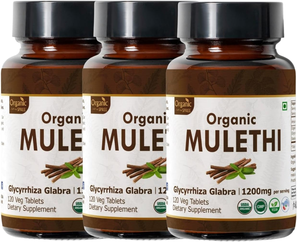 Mulethi 120 Tablets – USDA Organic Licorice Root – Supports Digestive Health & Immunity* - Pack of 3
