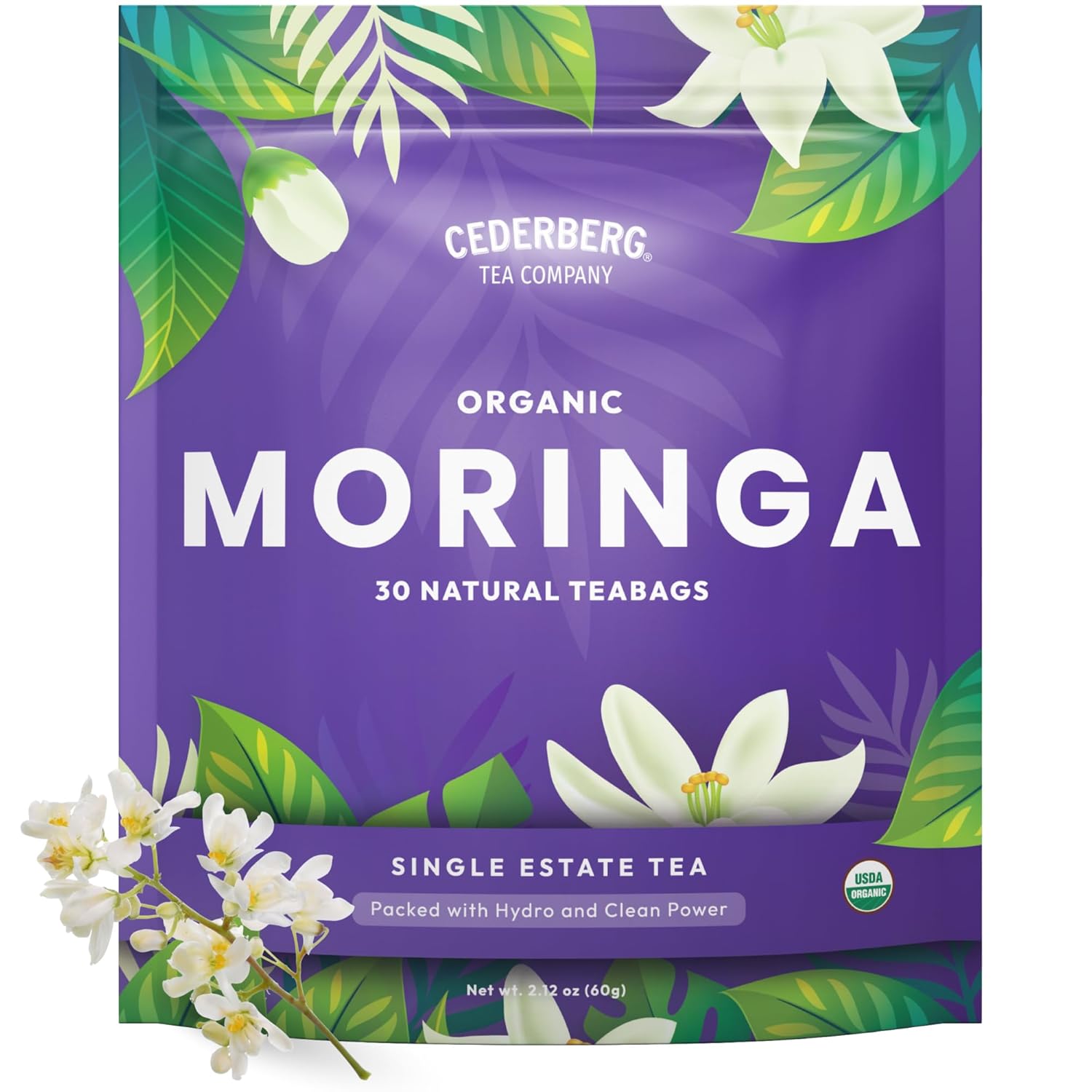 Cederberg Tea Company Organic Moringa Tea — 30 Tea Bags | Organic Herbal Tea From Single Origin | Eco-Friendly Tea Bags | Non-GMO Caffeine Free Tea With Zero Sugar